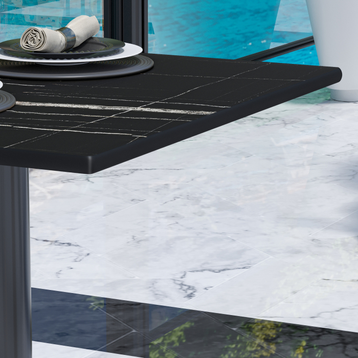CPBL | HPL bistrobord | B:D:H 70 x 70 x 78 cm | sort marmor / sort aluminium | ekstra vægt | firkantet