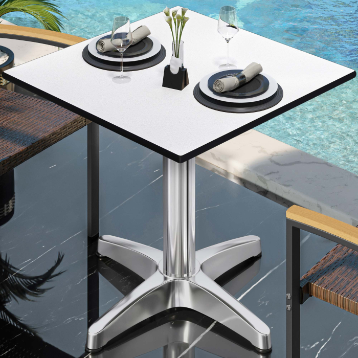 CPBL | Tavolo da bistrot in HPL | L:P:H 70 x 70 x 78 cm | Bianco / Alluminio | Pieghevole + peso aggiuntivo | Quadrato CPBL | Tavolo da bistrot in HPL | L:P:H 70 x 70 x 78 cm | Bianco / Alluminio | Pieghevole + peso aggiuntivo | Quadrato
