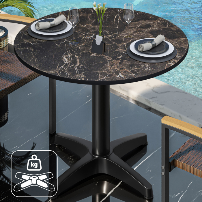 CPBL | HPL bistrobord | Ø:H 60 x 78 cm | Cappuccino marmor / aluminium svart | Ekstra vekt | Rundt