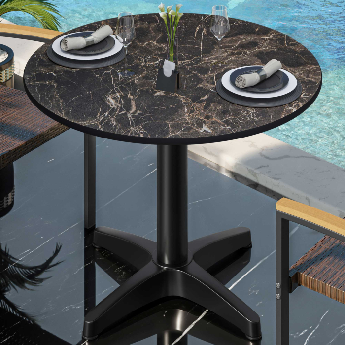 CPBL | HPL bistrobord | Ø:H 60 x 78 cm | Cappuccino marmor / aluminium svart | Ekstra vekt | Rundt