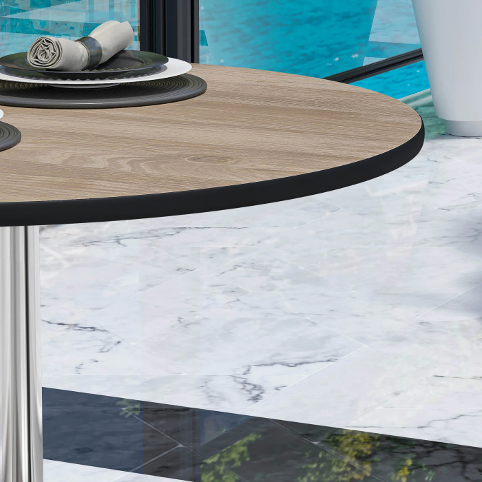 CPBL | HPL Bistrobord | Ø:H 70 x 78 cm | Ek / Aluminium | Vikbart + extra vikt | Runt