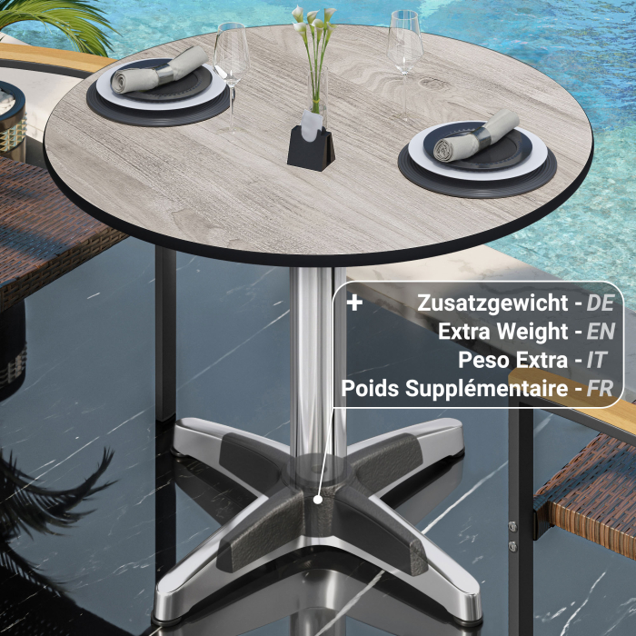 CPBL | HPL Bistrobord | Ø:H 70 x 78 cm | ekvit / aluminium | hopfällbart + extra vikt | runt