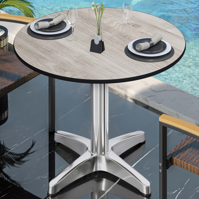 CPBL | HPL Bistrobord | Ø:H 70 x 78 cm | ekvit / aluminium | hopfällbart + extra vikt | runt