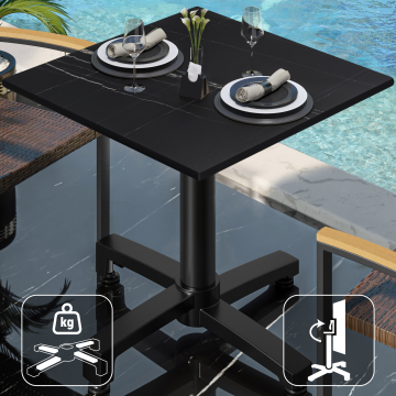 CPBC | HPL Bistro Table | W:D:H 70 x 70 x 78 cm | Black Marble / Aluminium | Foldable + additional weight | Square