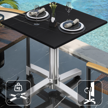 CPBC | HPL Bistro Table | W:D:H 70 x 70 x 78 cm | Black Marble / Aluminium | Foldable + additional weight | Square