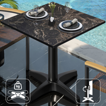CPBL | HPL Bistro Table | W:D:H 70 x 70 x 78 cm | Cappuccino Marble / Aluminium Black | Foldable + additional weight | Square