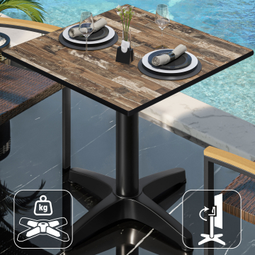 CPBL | HPL Bistro Table | W:D:H 70 x 70 x 78 cm | Vintage Old / Aluminium | Foldable + additional weight | Square