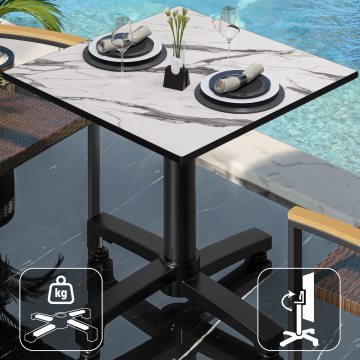 CPBC | HPL Bistro Table | W:D:H 70 x 70 x 78 cm | White Marble / Aluminium | Foldable + additional weight | Square
