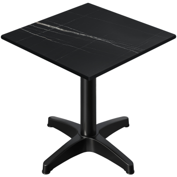CPBL | HPL bistrobord | B:D:H 60 x 60 x 78 cm | sort marmor / sort aluminium | ekstra vægt | firkantet