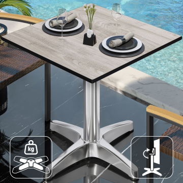 CPBL | HPL Bistrobord | B:D:H 70 x 70 x 78 cm | Ekvit / aluminium | Hopfällbart + extra vikt | Fyrkantigt