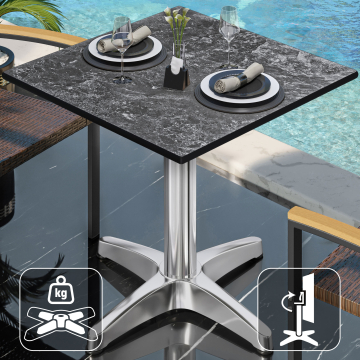 CPBL | HPL Bistrobord | B:D:H 70 x 70 x 78 cm | Sten / Aluminium | Fällbart + extra vikt | Fyrkantigt