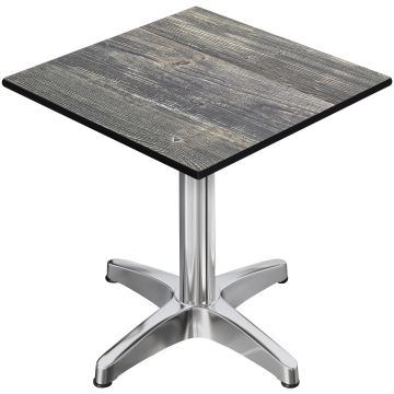 CPBL | Mesa Bistro HPL | An:Pr:Al 70 x 70 x 78 cm | Pino Rústico / Aluminio | Plegable + peso adicional | Cuadrada