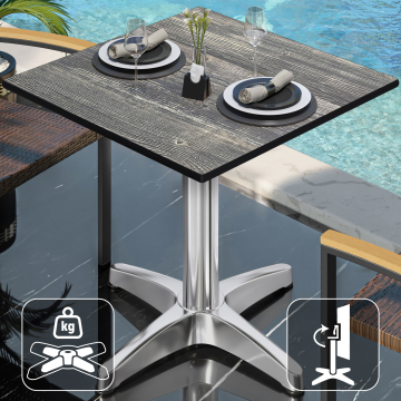 CPBL | Mesa Bistro HPL | An:Pr:Al 70 x 70 x 78 cm | Pino Rústico / Aluminio | Plegable + peso adicional | Cuadrada