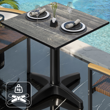 CPBL | HPL bistrobord | B:D:H 70 x 70 x 78 cm | rustikt fyrretræ / aluminium | ekstra vægt | firkantet