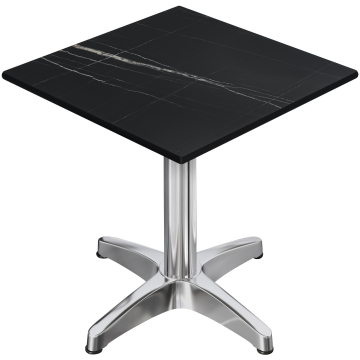 CPBL | HPL Bistrobord | B:D:H 70 x 70 x 78 cm | Svart marmor / aluminium | Fällbart + extra vikt | Fyrkantigt