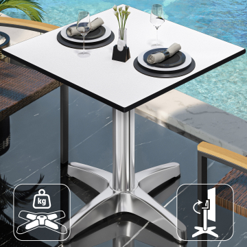 CPBL | HPL Bistrobord | B:D:H 70 x 70 x 78 cm | Vit / Aluminium | Vikbart + extra vikt | Fyrkantigt