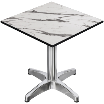 CPBL | HPL Bistrobord | B:D:H 70 x 70 x 78 cm | Vit marmor / aluminium | Fällbart + extra vikt | Fyrkantigt