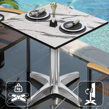 CPBL | HPL Bistrobord | B:D:H 70 x 70 x 78 cm | Vit marmor / aluminium | Fällbart + extra vikt | Fyrkantigt