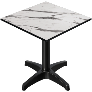 CPBL | HPL bistrobord | B:D:H 70 x 70 x 78 cm | hvid marmor / sort aluminium | ekstra vægt | firkantet