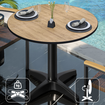 CPBL | HPL Bistrobord | Ø:H 60 x 78 cm | Ek / Aluminium | Vikbart + extra vikt | Runt