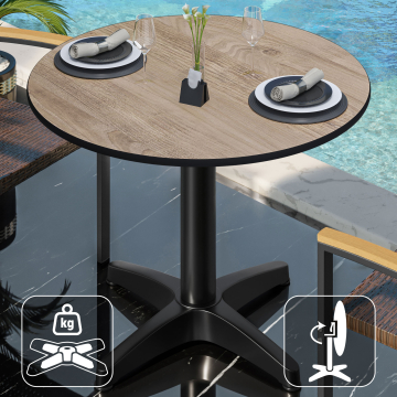 CPBL | HPL Bistrobord | Ø:H 60 x 78 cm | Ek / Aluminium | Vikbart + extra vikt | Runt