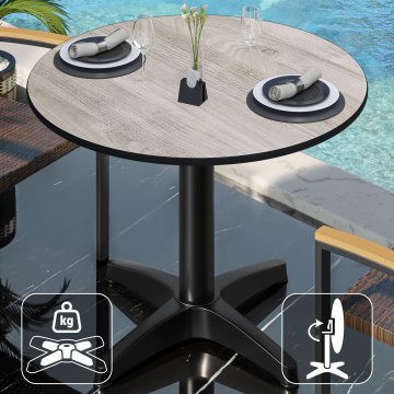 CPBL | HPL Bistro table | Ø:H 60 x 78 cm | Oak white / Aluminium black | Foldable + additional weight | Round