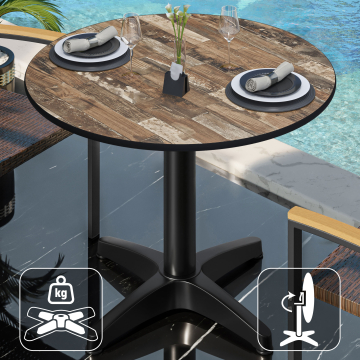 CPBL | HPL Bistro Table | Ø:H 60 x 78 cm | Vintage Old / Aluminium | Foldable + additional weight | Round