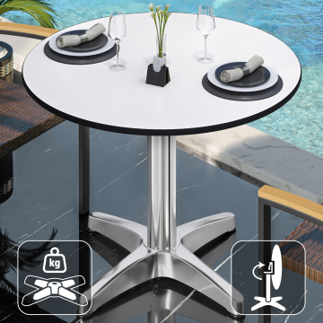 CPBL | HPL Bistro Table | Ø:H 60 x 78 cm | White / Aluminium | Foldable + additional weight | Round