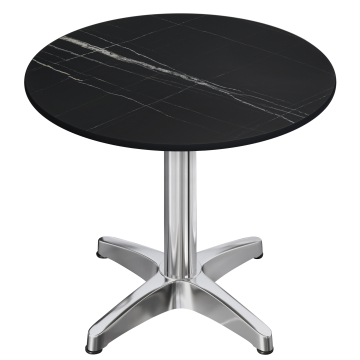 CPBL | Tavolo da bistrot in HPL | Ø:H 70 x 78 cm | Marmo nero / alluminio | Pieghevole + peso aggiuntivo | Rotondo