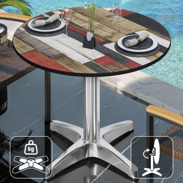 CPBL | Tavolo da bistrot in HPL | Ø:H 70 x 78 cm | Colore vintage / Alluminio | Pieghevole + peso aggiuntivo | Rotondo