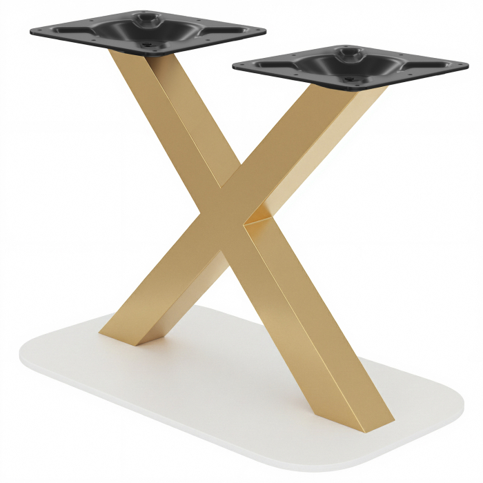 OVAL X | Bistro Table Frame | Gold/White | Height: 71 cm | Column: 8 x 8 cm | Base: 40 x 70 cm