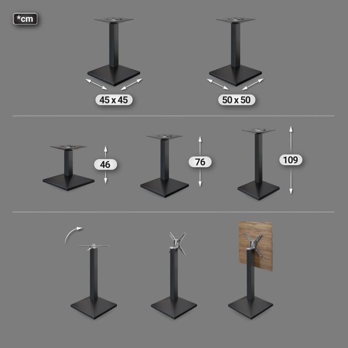 PALMA | Bistro Stehtischgestell | Schwarz | B:T 45 x 45 cm | Säule: 6 x 109 cm