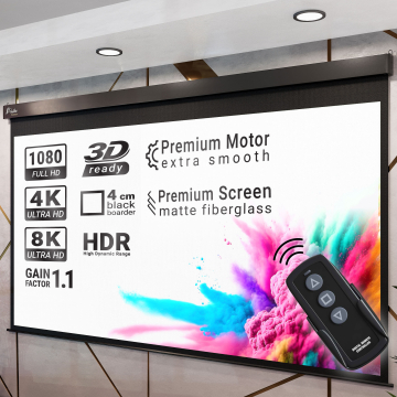 PANTERA | Sähkökäyttöinen Projektorikangas | 240 x 180 cm | 120" | 4:3 | Premium putkimoottori | 4K/8K Ultra HDR 3D