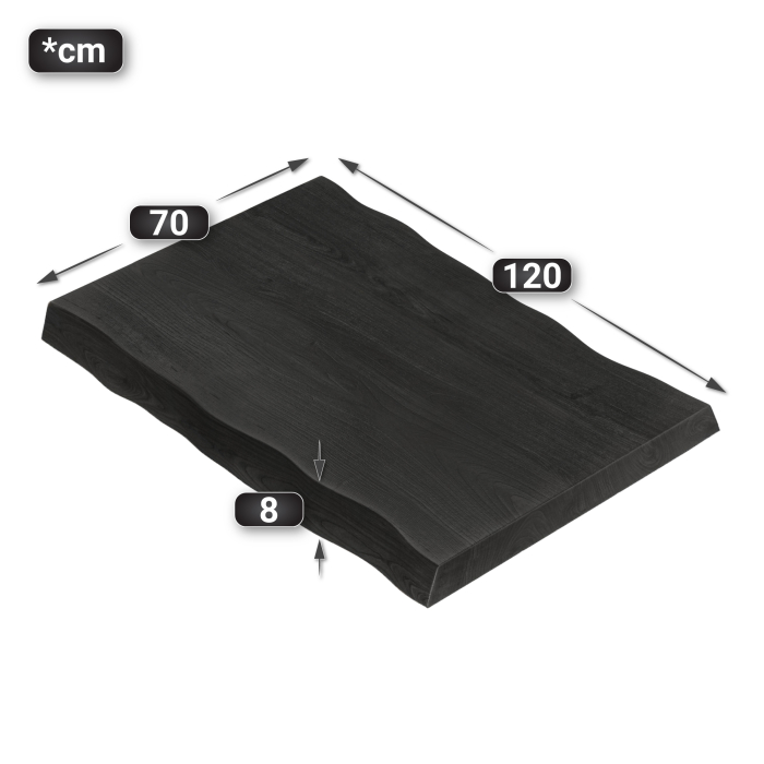 PERU | Gastro Table Top Live Edge | 120 x 70 cm | 8cm | Rectangular | Black PERU | Gastro Table Top Live Edge | 120 x 70 cm | 8cm | Rectangular | Black