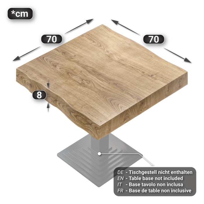 PERU | Gastro table top live edge | 70 x 70 cm | 8 cm | Square | Oak PERU | Gastro table top live edge | 70 x 70 cm | 8 cm | Square | Oak