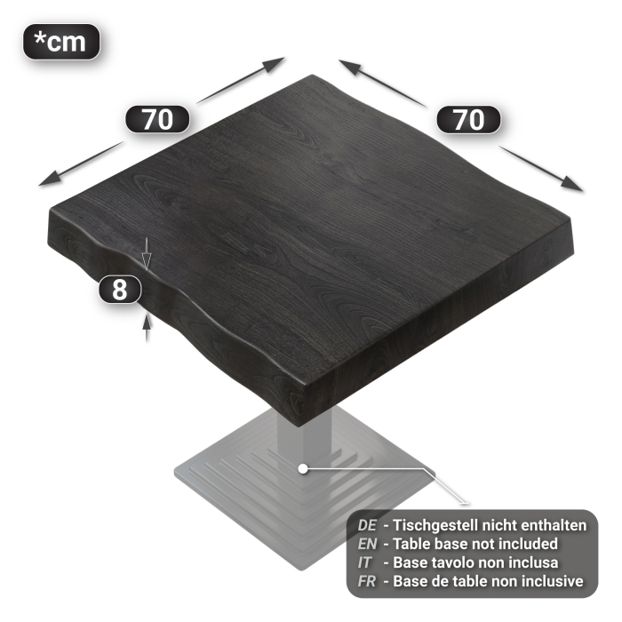 PERU | Gastro table top live edge | 70 x 70 cm | 8 cm | Square | Black PERU | Gastro table top live edge | 70 x 70 cm | 8 cm | Square | Black