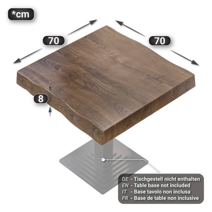 PERU | Gastro table top live edge | 70 x 70 cm | 8cm | Square | Walnut PERU | Gastro table top live edge | 70 x 70 cm | 8cm | Square | Walnut