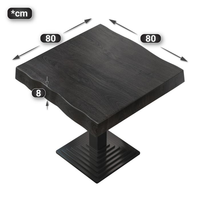 PERU | Stół gastro blat z naturalnym brzegiem | 80 x 80 cm | 8 cm | Kwadratowy | Czarny PERU | Stół gastro blat z naturalnym brzegiem | 80 x 80 cm | 8 cm | Kwadratowy | Czarny