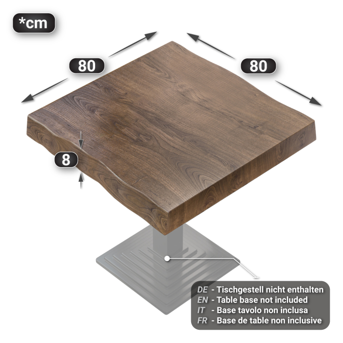 PERU | Gastro tabletop live edge | 80 x 80 cm | 8 cm | Square | Walnut PERU | Gastro tabletop live edge | 80 x 80 cm | 8 cm | Square | Walnut