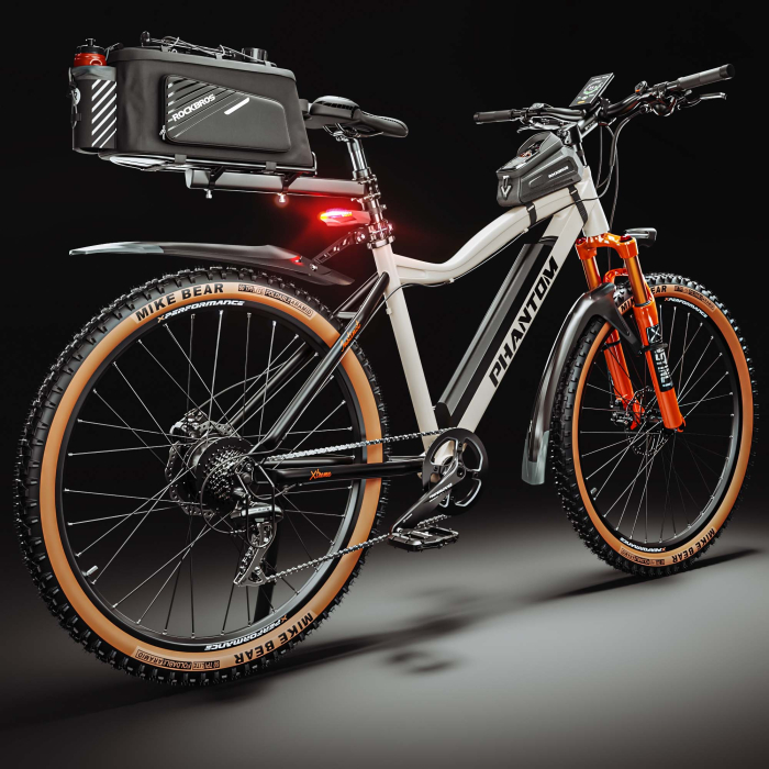 PHANTOM INSTINCT X | Elektro Mountainbike | 29" | 100km | 10.5Ah | 380Wh | Weiß | + Schutzblech, Fahrradtasche Rahmen, Gepäckträger, Fahrradtasche Gepäckträger