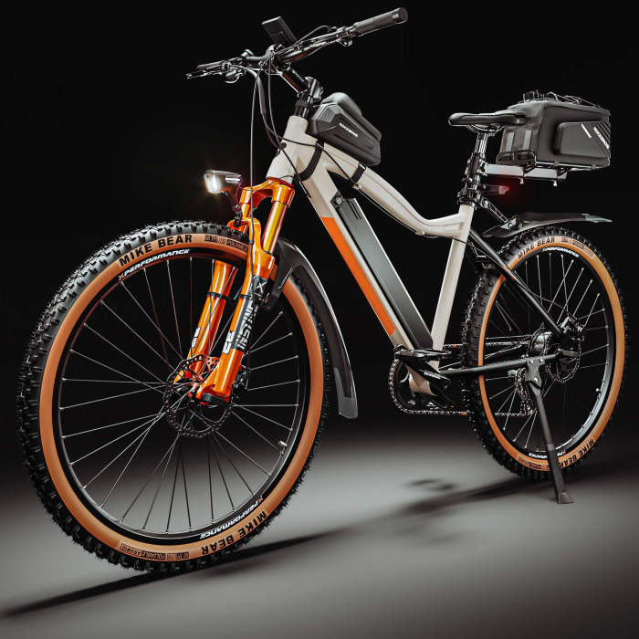 PHANTOM INSTINCT X | Elektro Mountainbike | 29" | 100km | 10.5Ah | 380Wh | Weiß | + Schutzblech, Fahrradtasche Rahmen, Gepäckträger, Fahrradtasche Gepäckträger