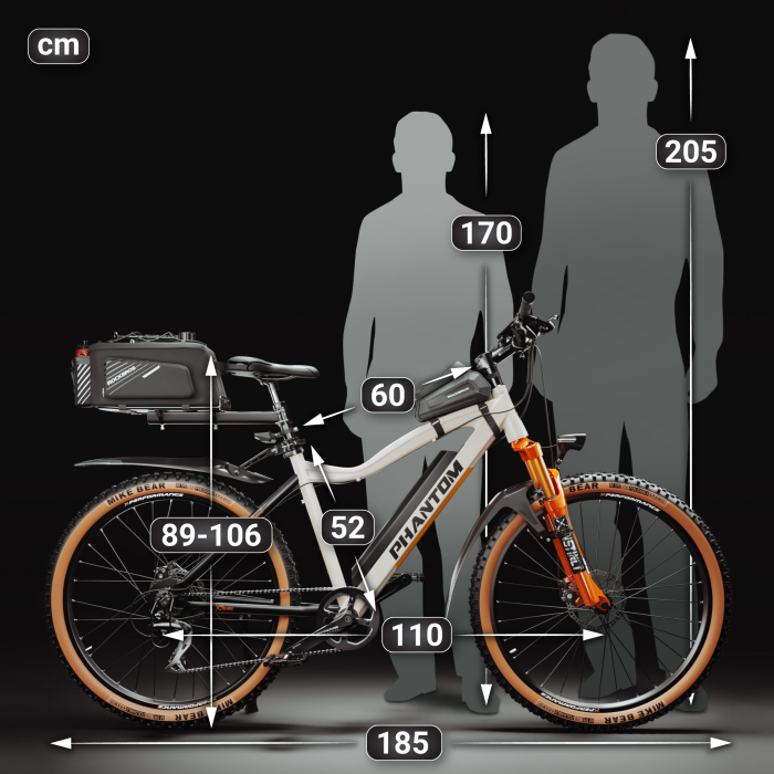 PHANTOM INSTINCT X | Elektro Mountainbike | 29" | 100km | 10.5Ah | 380Wh | Weiß | + Schutzblech, Fahrradtasche Rahmen, Gepäckträger, Fahrradtasche Gepäckträger