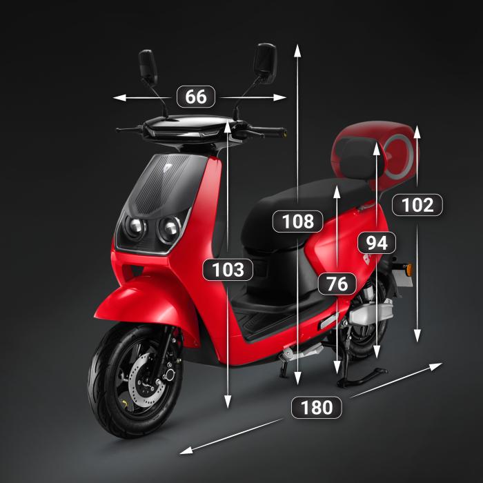 FANTOM | Elektrisk scooter | Bly-syre batteri | 1200 watt | 42 km/t | Rød | + Porter FANTOM | Elektrisk scooter | Bly-syre batteri | 1200 watt | 42 km/t | Rød | + Porter