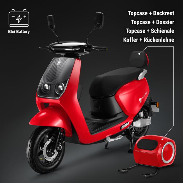 FANTOM | Elektrisk scooter | Bly-syre batteri | 1200 watt | 42 km/t | Rød | + Porter FANTOM | Elektrisk scooter | Bly-syre batteri | 1200 watt | 42 km/t | Rød | + Porter