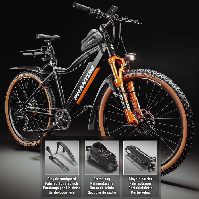 PHANTOM INSTINCT X | Sähkömaastopyörä | 29" | 100km | 10.5Ah | 380Wh | Musta | + lokasuoja, polkupyörälaukun runko, matkatavaroiden kantolaite PHANTOM INSTINCT X | Sähkömaastopyörä | 29" | 100km | 10.5Ah | 380Wh | Musta | + lokasuoja, polkupyörälaukun runko, matkatavaroiden kantolaite