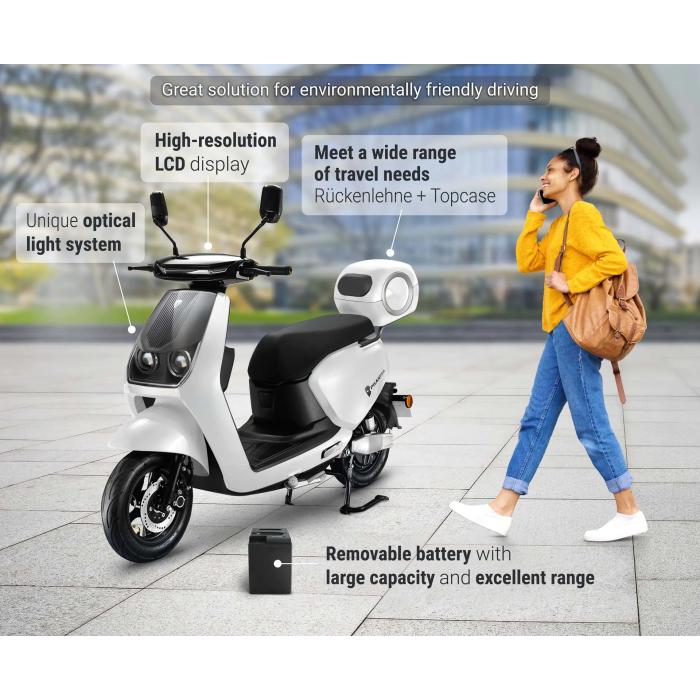 PHANTOM | El-scooter | litiumbatteri | 1500 watt | 45 km/t | Hvit | +Porter PHANTOM | El-scooter | litiumbatteri | 1500 watt | 45 km/t | Hvit | +Porter