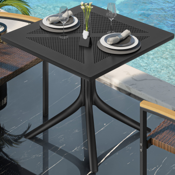Phuket | Bistro Außen Tisch | Kunststoff | 80 x 80 x 76 cm | Schwarz