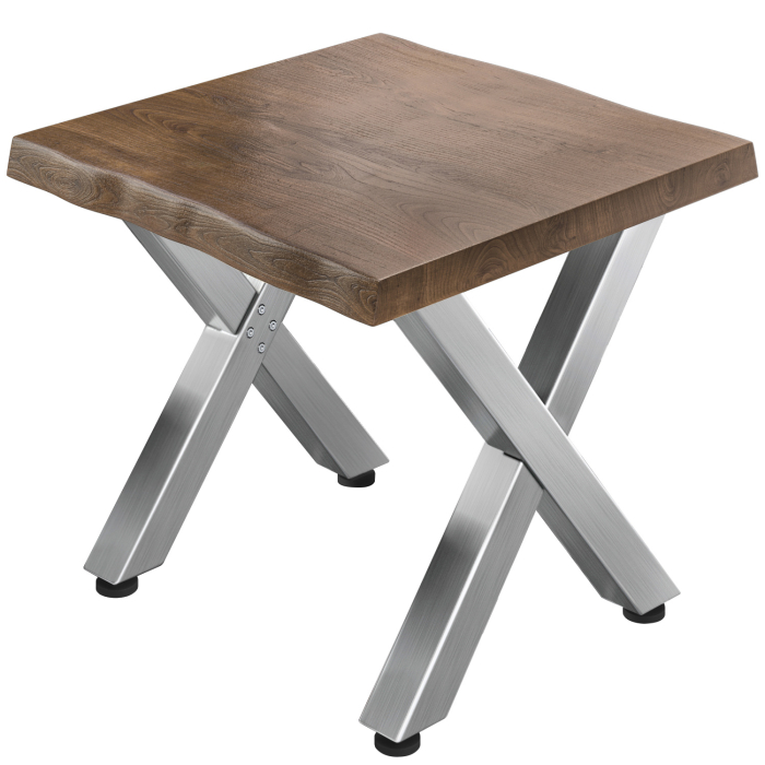 PJ | Bistrotisch Baumkante | B:T:H 70 x 70 x 78 cm | Walnuß / Edelstahl | Quadratisch