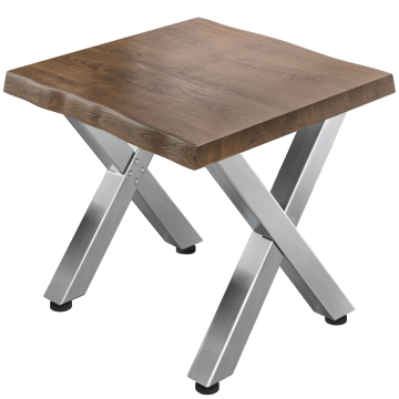 PJ | Bistrotisch Baumkante | B:T:H 70 x 70 x 78 cm | Walnuß / Edelstahl | Quadratisch