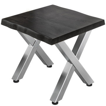 PJ | Bistrotisch Baumkante | B:T:H 70 x 70 x 78 cm | Wenge Schwarz / Edelstahl | Quadratisch